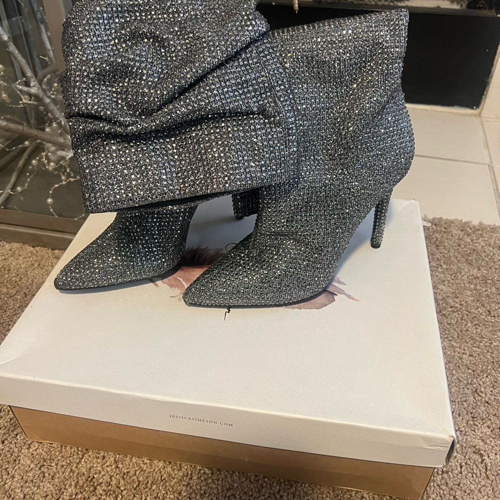 Jessica Simpson Women's Glitter Ankle Boots - Silver